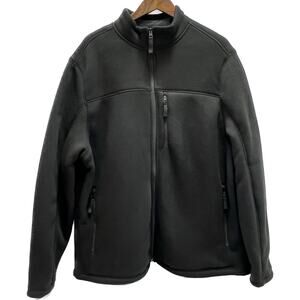 George Black Waffle Knit Jacket Sweater Fleece Lined Mock Neck Full Zip Mens 2XL